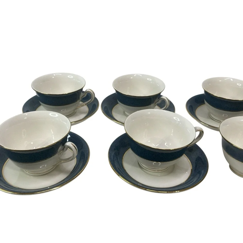 VTG Nikko Double Phoenix Ironstone Riviera Slate Blue Set of ‎ 6 Cups 5 Saucers